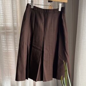 Elegant Brown Pleated Vintage Wool Skirt